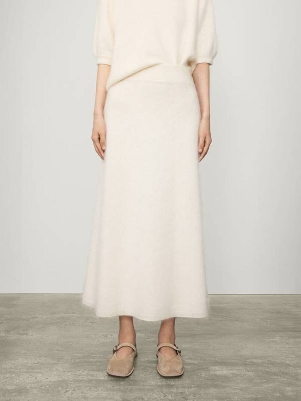 Lisa Yang Asta Brushed Cashmere Maxi Skirt in Cream 2 M L